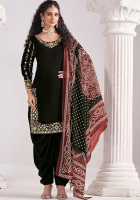 Rani Pink Embroidery Silk Blend Salwar Kameez
