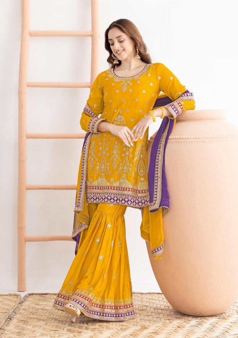 Sea Green Embroidery Chinon Salwar Kameez - Indya