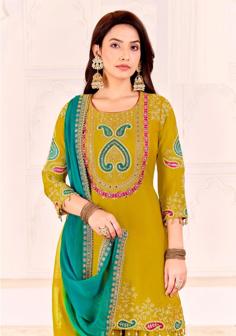 Purple Embroidery Chinon Salwar Kameez - Indya