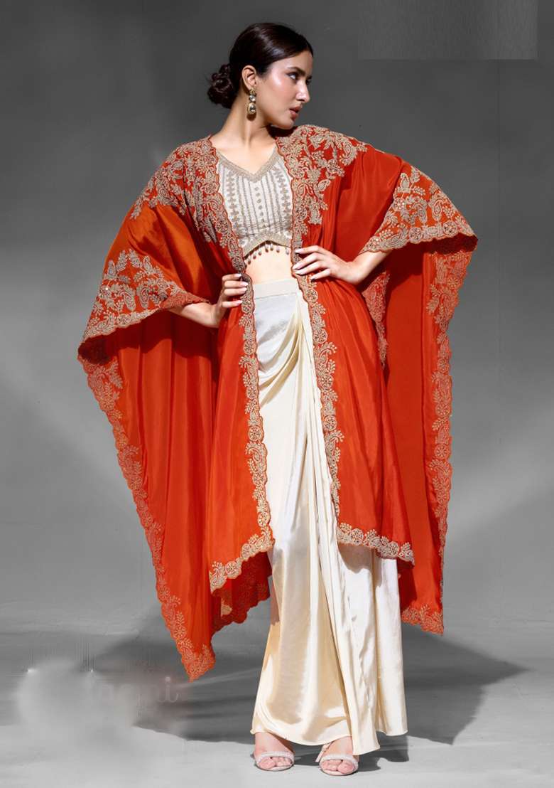 Red Embroidery Crepe Salwar Kameez - Indya