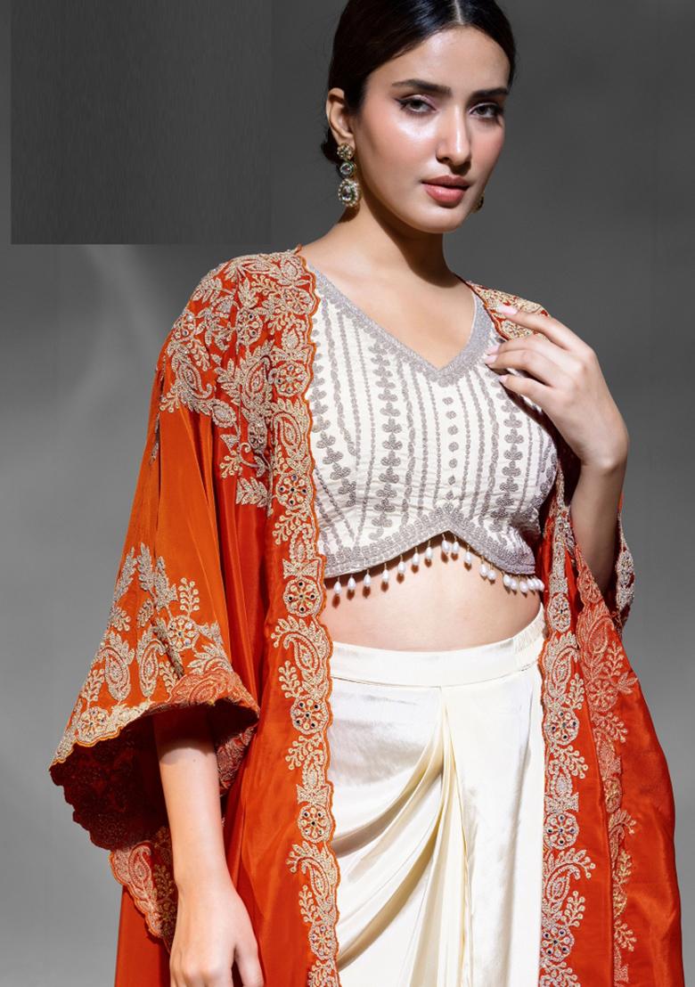 Red Embroidery Crepe Salwar Kameez - Indya