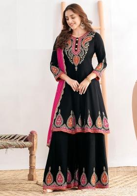 Lime Green Embroidery Chinon Salwar Kameez