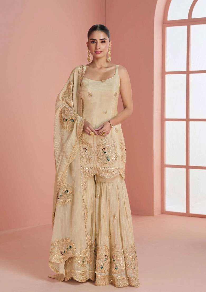 Rust Embroidery Silk Blend Salwar Kameez - Indya