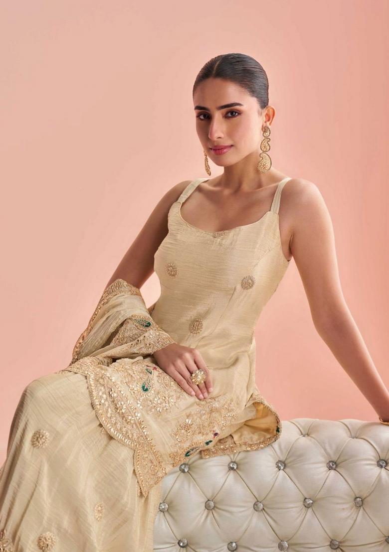 Rust Embroidery Silk Salwar Kameez - Indya