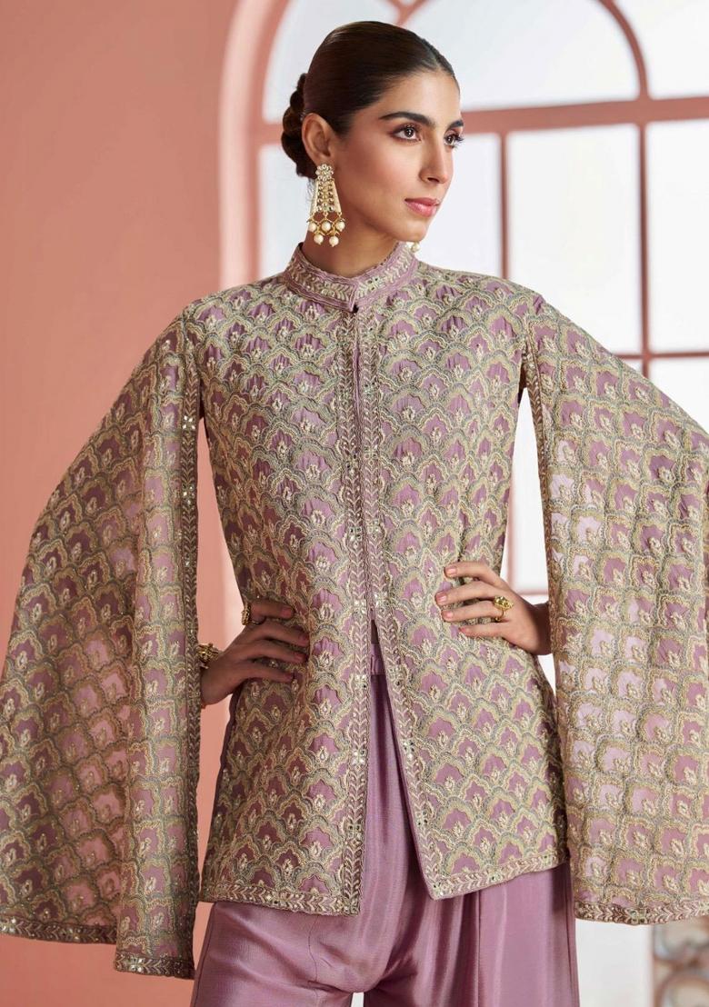 Pastle Pink Embroidery Silk Salwar Kameez - Indya
