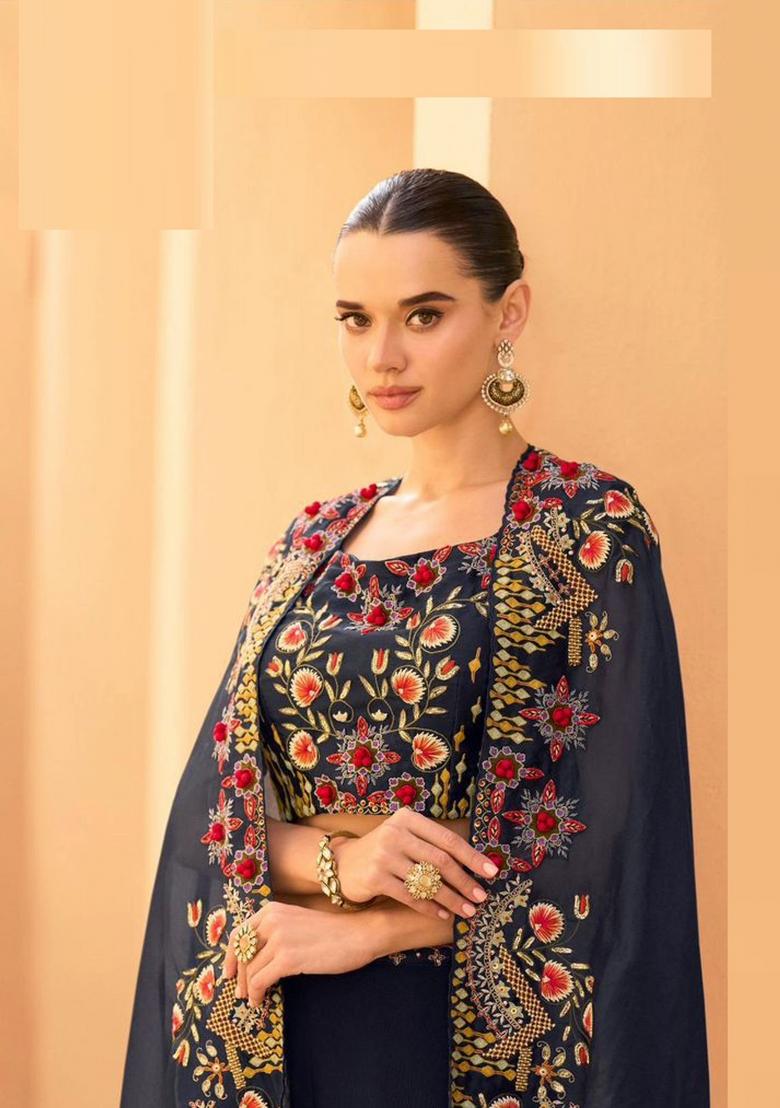 Rust Embroidery Chinon Salwar Kameez - Indya