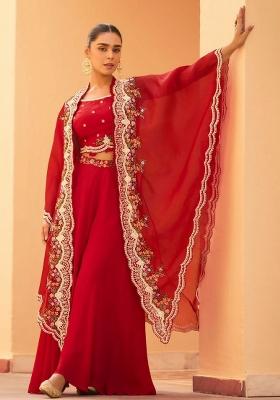 Off White Embroidery Chinon Salwar Kameez