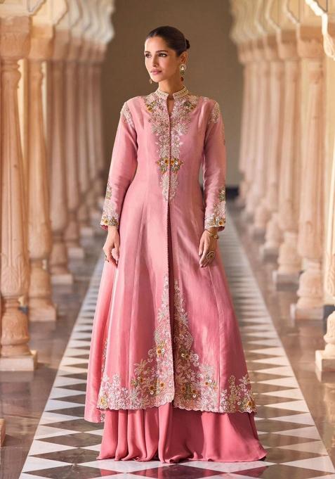 Yellow Embroidery Chinon Kurta Set