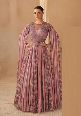 Orange Embroidery Chinon Kurta Set