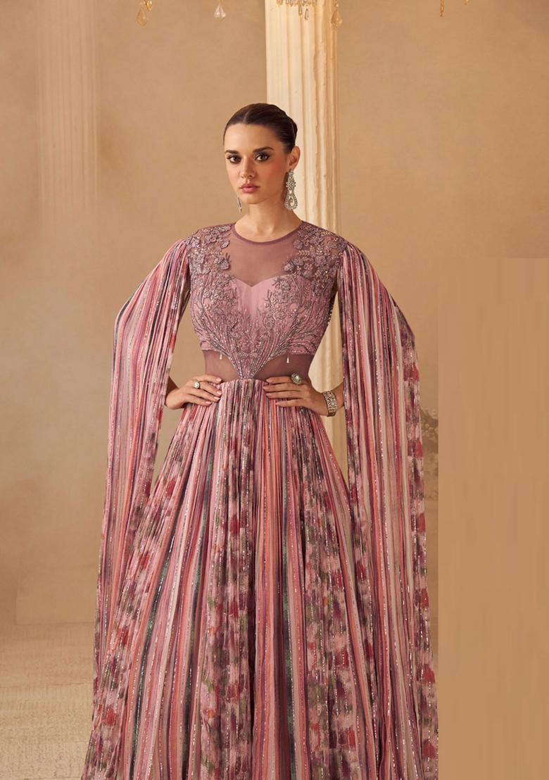 Orange Embroidery Chinon Kurta Set - Indya