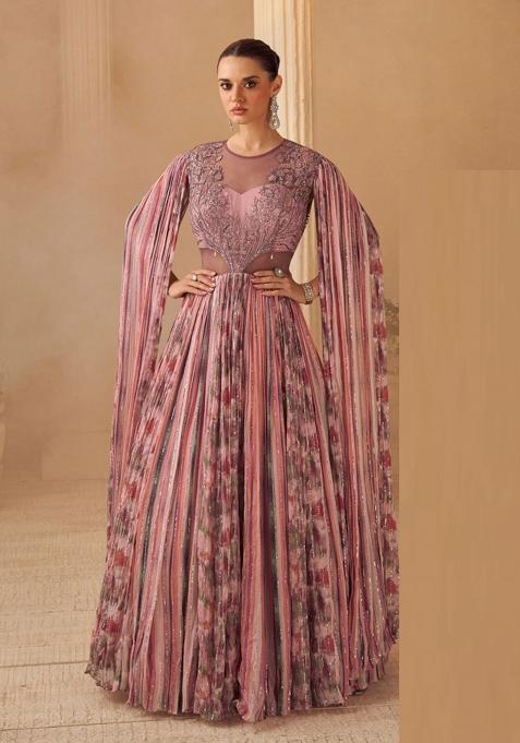 Orange Embroidery Chinon Kurta Set