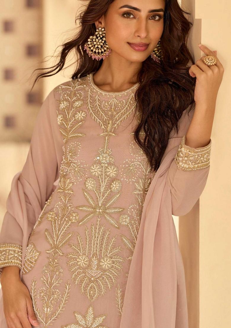 Pink Embroidery Georgette Salwar Kameez - Indya