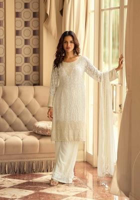 Orange Embroidery Georgette Salwar Kameez