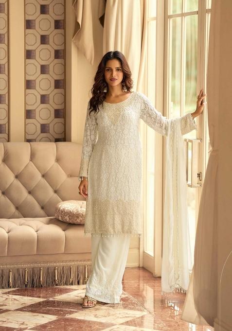 Orange Embroidery Georgette Salwar Kameez