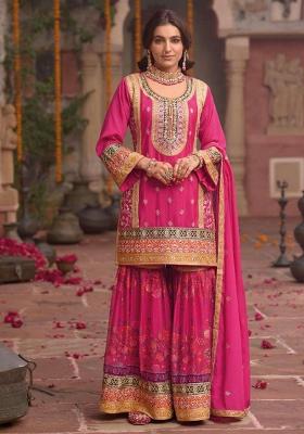 Purple Embroidery Silk Blend Salwar Kameez