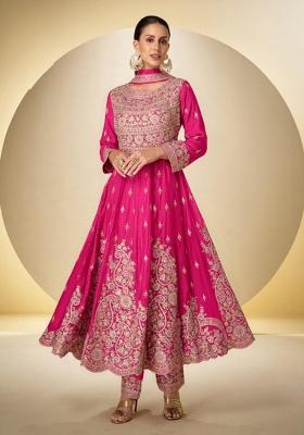 Grey Embroidery Chinon Salwar Kameez