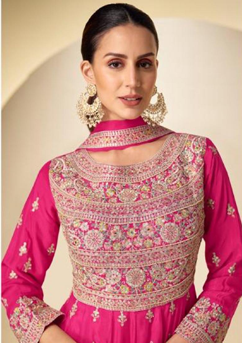 Grey Embroidery Chinon Salwar Kameez - Indya