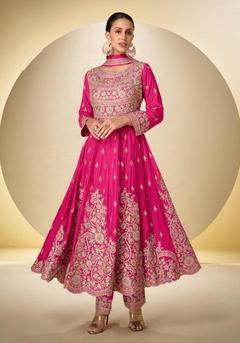 Grey Embroidery Chinon Salwar Kameez