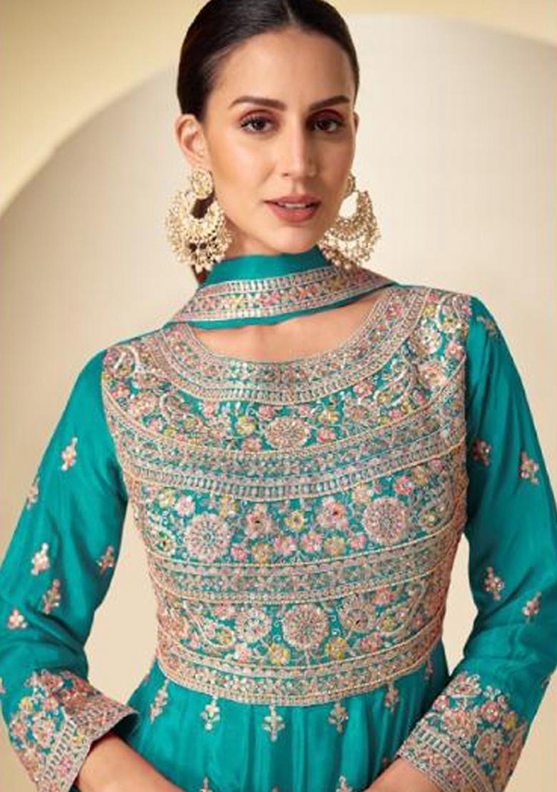 Pink Embroidery Chinon Salwar Kameez - Indya