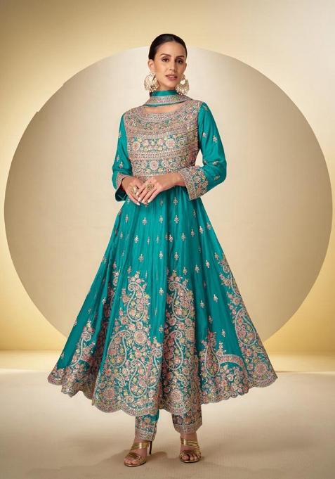 Pink Embroidery Chinon Salwar Kameez