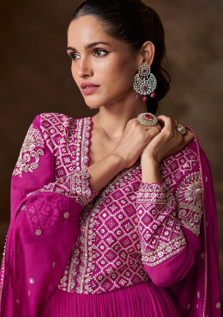 Pink Embroidery Georgette Salwar Kameez - Indya