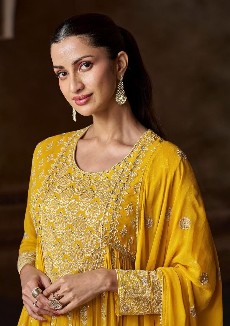 Purple Embroidery Georgette Salwar Kameez - Indya