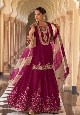 Purple Embroidery Silk Salwar Kameez