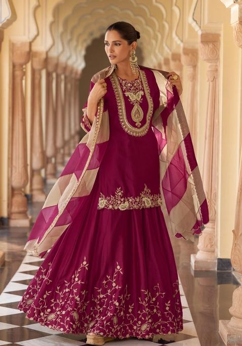 Purple Embroidery Silk Salwar Kameez