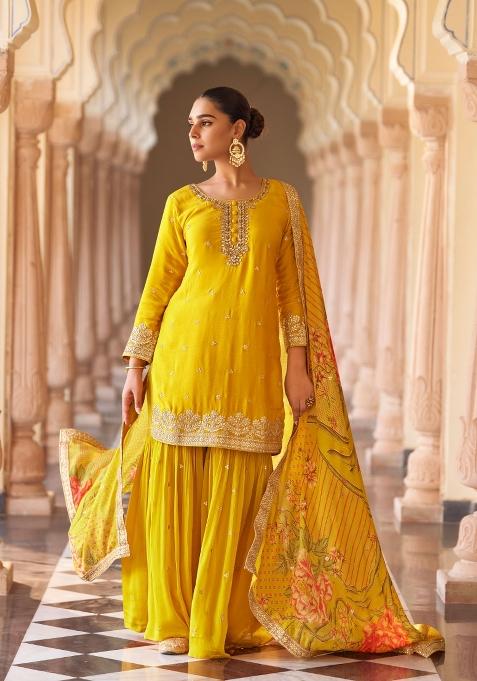 Orange Embroidery Silk Salwar Kameez