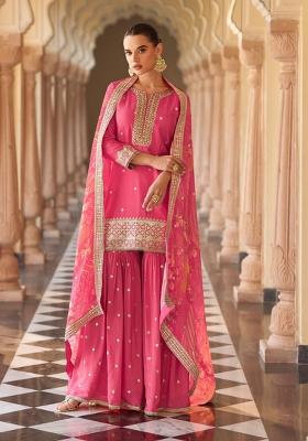 Wine Embroidery Silk Salwar Kameez