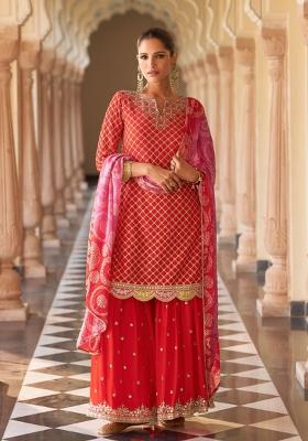 Beige Embroidery Silk Salwar Kameez