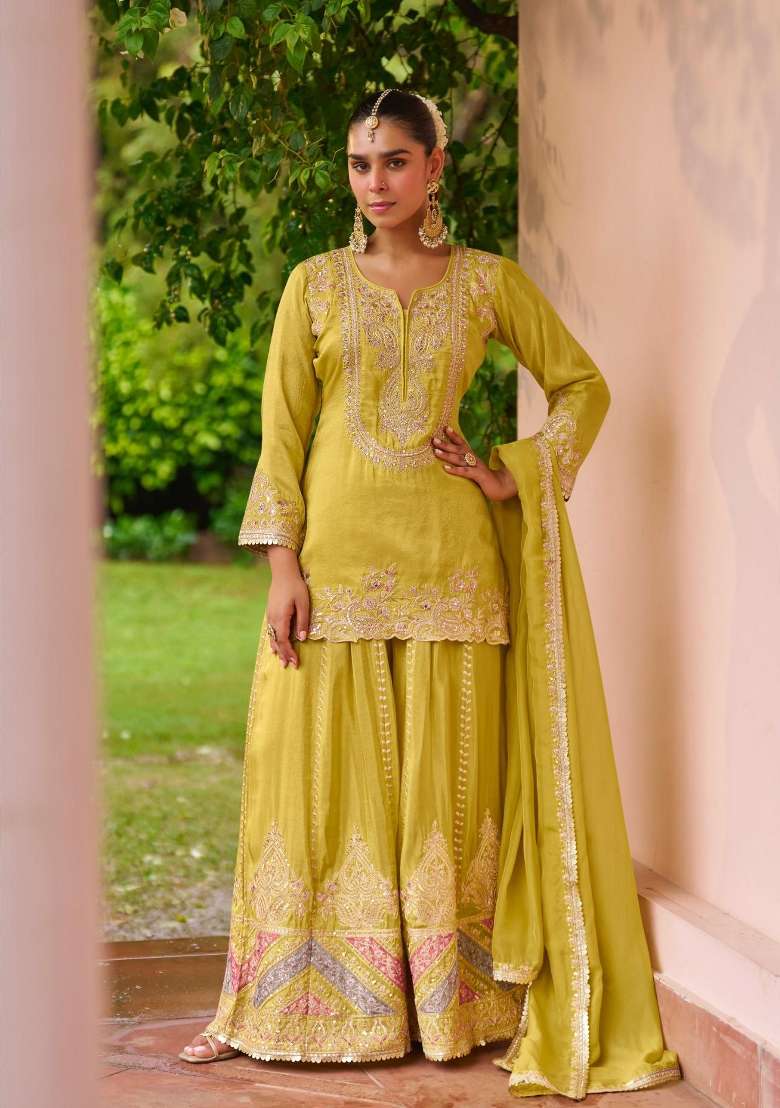 Wine Embroidery Chinon Salwar Kameez - Indya