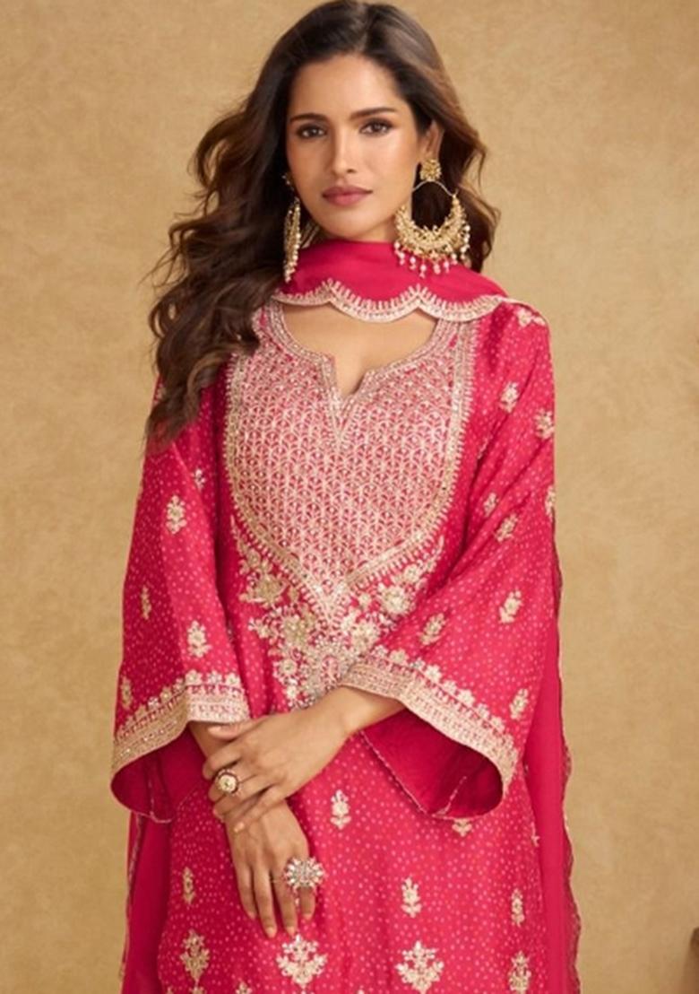 Black Embroidery Chinon Salwar Kameez - Indya