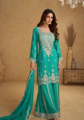 Orange Embroidery Chinon Salwar Kameez