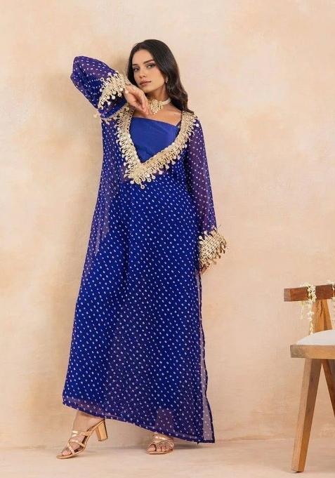 Blue Embroidery Georgette Kurta Set
