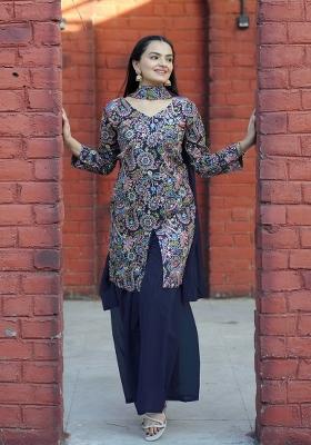 Blue Thread Work Silk Kurta Set