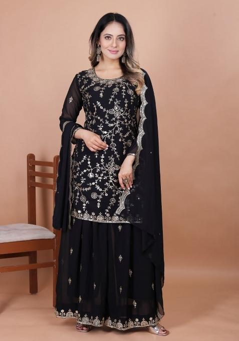 Black Thread Work Georgette Kurta Set