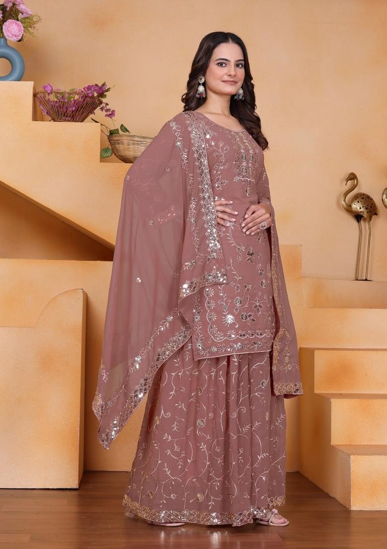 Onion Thread Work Georgette Kurta Set - Indya