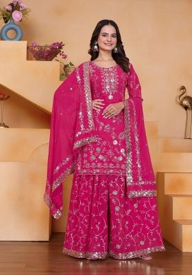 Pink Thread Work Georgette Kurta Set
