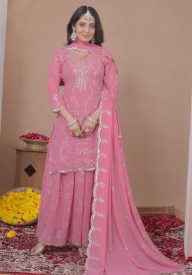 Baby Pink Thread Work Georgette Kurta Set