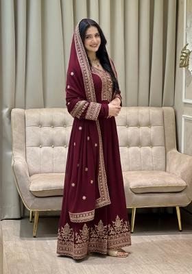 Maroon Thread Work Georgette Kurta Set
