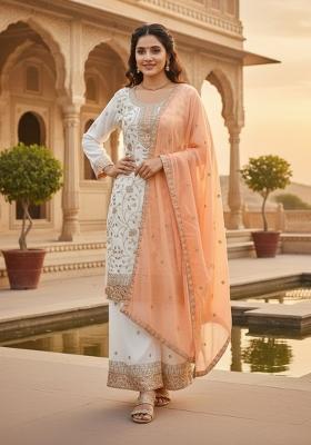 White Thread Work Georgette Kurta Set