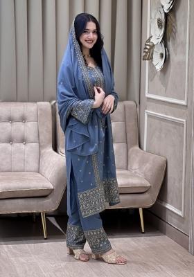 Lavender Thread Work Georgette Kurta Set