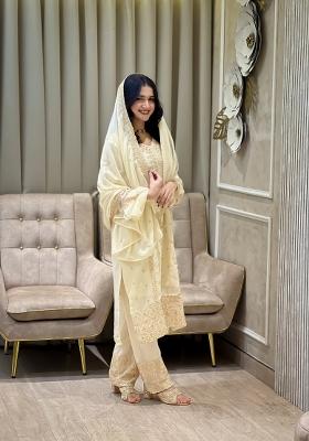 White Thread Work Georgette Kurta Set