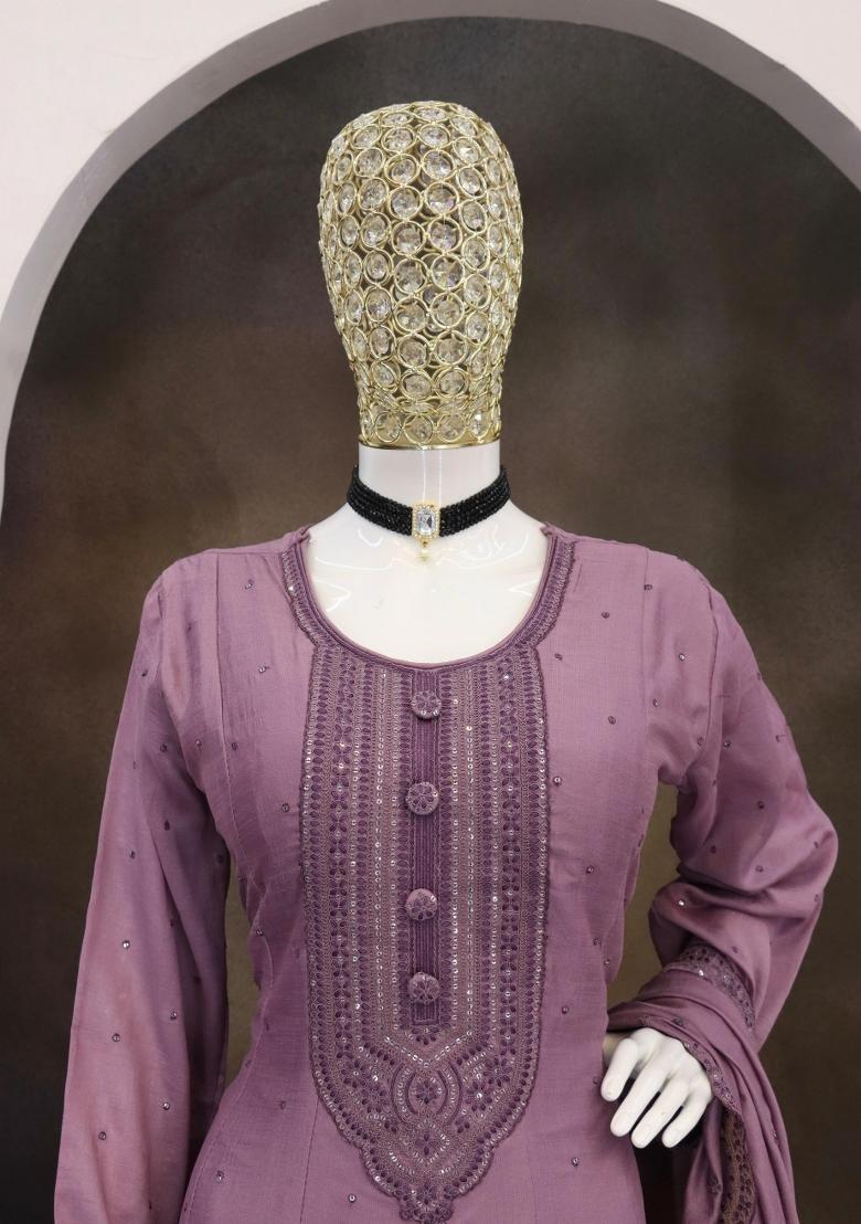 Onion Thread Work Silk Kurta Set - Indya