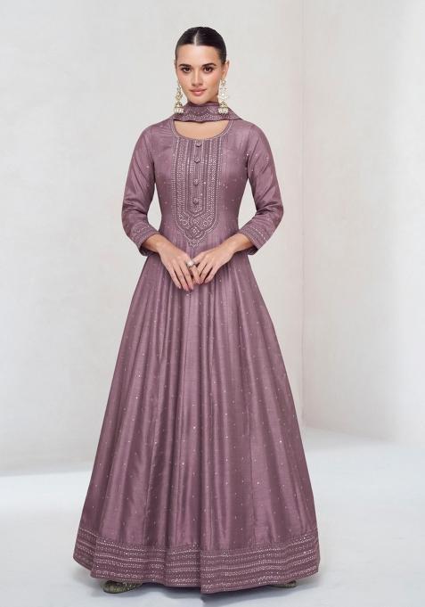 Pink Thread Work Silk Kurta Set