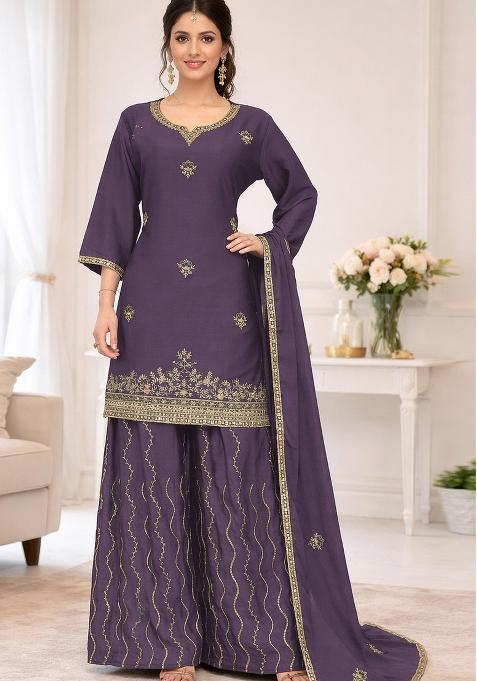 Onion Thread Work Chinon Kurta Set