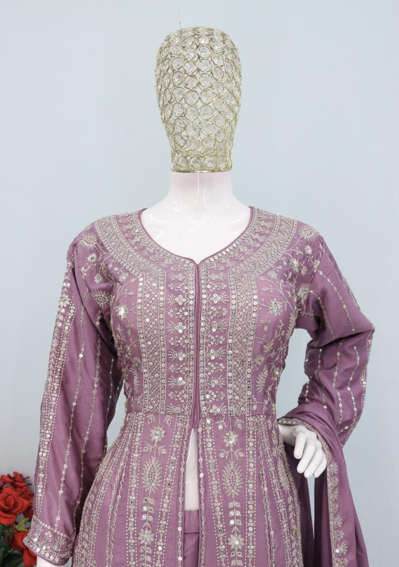 Onion Thread Work Chinon Kurta Set - Indya