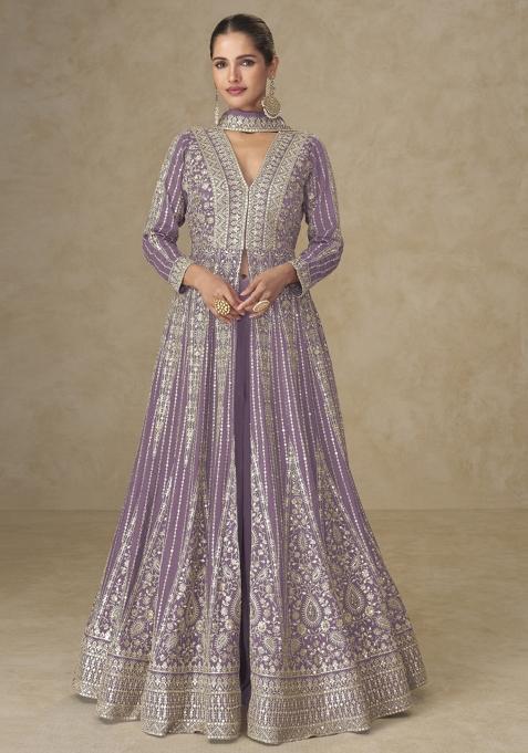 Onion Thread Work Chinon Kurta Set