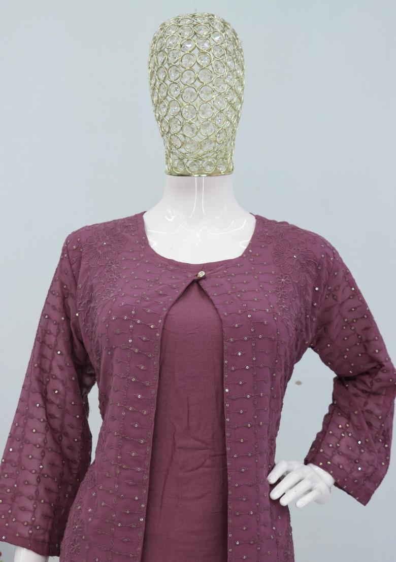 Onion Thread Work Georgette Kurta Set - Indya